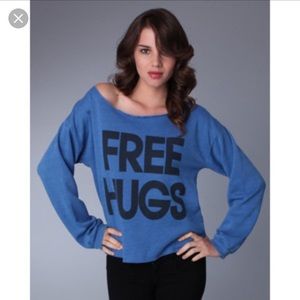 Rebel Yell "Free Hugs" Boyfriend Cut-Off Sweater